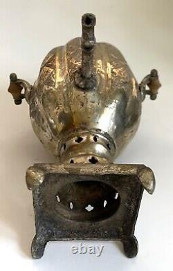 Antique 19th C. PERSIAN Miniature SAMOVAR Silver Plate TRAY TEA POT BOWL Ornate