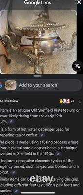 Antique 19th Century Regency Samovar, Old Sheffield Plate Tea Urn -Missing base