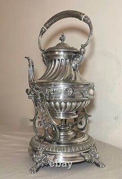 Antique 19th century silverplate WMF ornate victorian tea kettle pot with burner