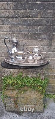 Antique 19thc Silver Plated Tea Service By James Deakin With Gallery Tray