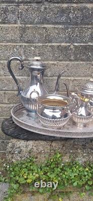 Antique 19thc Silver Plated Tea Service By James Deakin With Gallery Tray