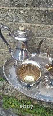 Antique 19thc Silver Plated Tea Service By James Deakin With Gallery Tray