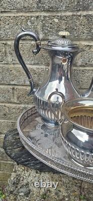 Antique 19thc Silver Plated Tea Service By James Deakin With Gallery Tray