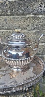 Antique 19thc Silver Plated Tea Service By James Deakin With Gallery Tray