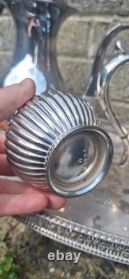 Antique 19thc Silver Plated Tea Service By James Deakin With Gallery Tray