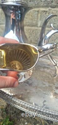 Antique 19thc Silver Plated Tea Service By James Deakin With Gallery Tray