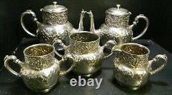 Antique (5) Piece Repousse Quadruple Plate Tea/Coffee Set Homan Silverplate Co