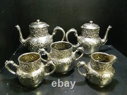 Antique (5) Piece Repousse Quadruple Plate Tea/Coffee Set Homan Silverplate Co