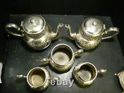 Antique (5) Piece Repousse Quadruple Plate Tea/Coffee Set Homan Silverplate Co