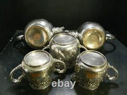 Antique (5) Piece Repousse Quadruple Plate Tea/Coffee Set Homan Silverplate Co