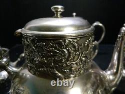 Antique (5) Piece Repousse Quadruple Plate Tea/Coffee Set Homan Silverplate Co