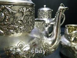 Antique (5) Piece Repousse Quadruple Plate Tea/Coffee Set Homan Silverplate Co