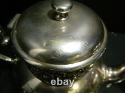 Antique (5) Piece Repousse Quadruple Plate Tea/Coffee Set Homan Silverplate Co