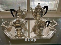 Antique 5-Piece Silverplate Tea Set with Tray by Christofle France