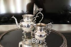 Antique 5 Pieces Silver Plate On Copper Tea Or Coffee Set