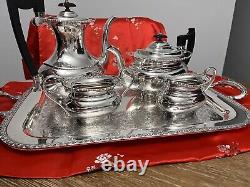 Antique 5pc Cheltenham England Silver Plate Tea/Coffee Set with Tray