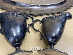 Antique 6 Pc. Repousse Tea Set Homan Silverplate With STERLING KNIFE WOOD HANDLE