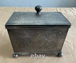 Antique Aesthetic Movement Britannia Silver Plate Tea Caddy