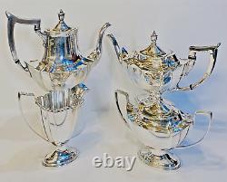 Antique Art Deco Era Gorham Plymouth 4 Piece Silverplate Tea Set, No Monogram