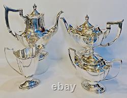 Antique Art Deco Era Gorham Plymouth 4 Piece Silverplate Tea Set, No Monogram