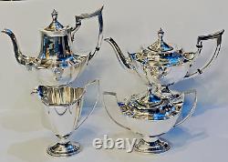 Antique Art Deco Era Gorham Plymouth 4 Piece Silverplate Tea Set, No Monogram