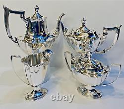 Antique Art Deco Era Gorham Plymouth 4 Piece Silverplate Tea Set, No Monogram