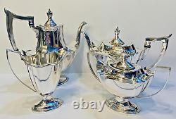 Antique Art Deco Era Gorham Plymouth 4 Piece Silverplate Tea Set, No Monogram