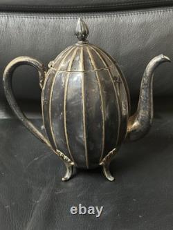 Antique Art Deco Silver Plated Teapot Pumpkin Fluted Design