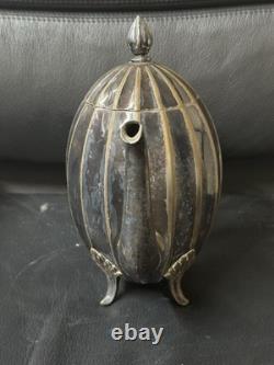Antique Art Deco Silver Plated Teapot Pumpkin Fluted Design