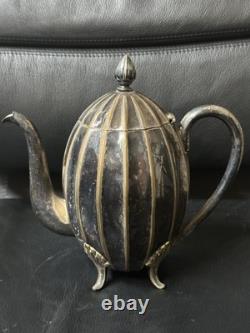 Antique Art Deco Silver Plated Teapot Pumpkin Fluted Design