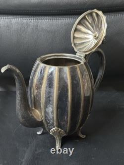 Antique Art Deco Silver Plated Teapot Pumpkin Fluted Design