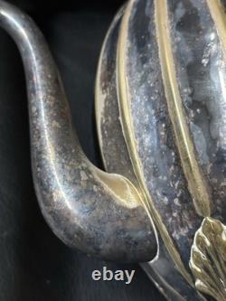 Antique Art Deco Silver Plated Teapot Pumpkin Fluted Design