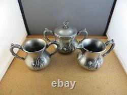Antique Art Nouveau Floral Webster Silver Plate Teapot Tea Service Set 678