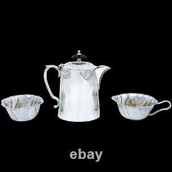 Antique Art Nouveau coffee tea service WMF silver plate gilt sugar bowl creamer