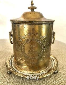 Antique Atkin Brothers Silver Plate Biscuit Tea Barrel Tin Box 7.5 H Excellent