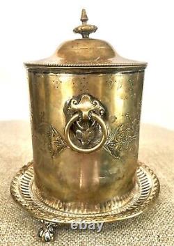 Antique Atkin Brothers Silver Plate Biscuit Tea Barrel Tin Box 7.5 H Excellent