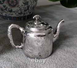 Antique BJ Benjamin W Mayo Co Silver Plate Aesthetic Birds Sunflowers Tea Pot