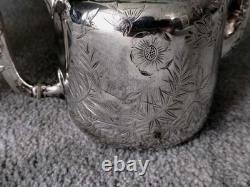 Antique BJ Benjamin W Mayo Co Silver Plate Aesthetic Birds Sunflowers Tea Pot