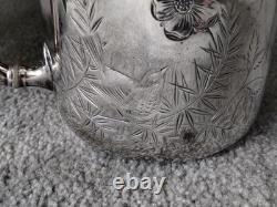 Antique BJ Benjamin W Mayo Co Silver Plate Aesthetic Birds Sunflowers Tea Pot