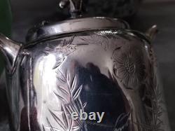 Antique BJ Benjamin W Mayo Co Silver Plate Aesthetic Birds Sunflowers Tea Pot