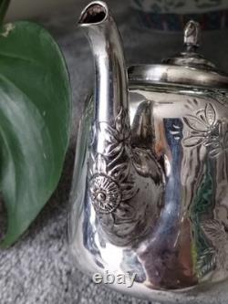 Antique BJ Benjamin W Mayo Co Silver Plate Aesthetic Birds Sunflowers Tea Pot