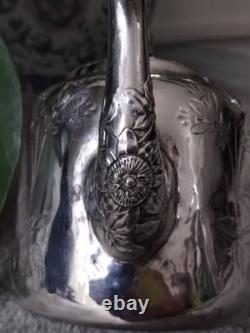 Antique BJ Benjamin W Mayo Co Silver Plate Aesthetic Birds Sunflowers Tea Pot