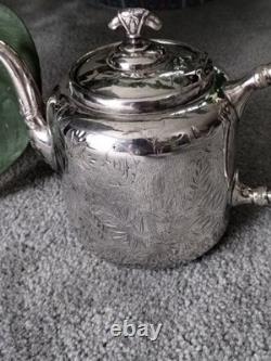 Antique BJ Benjamin W Mayo Co Silver Plate Aesthetic Birds Sunflowers Tea Pot
