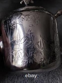 Antique BJ Benjamin W Mayo Co Silver Plate Aesthetic Birds Sunflowers Tea Pot
