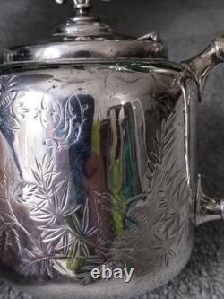 Antique BJ Benjamin W Mayo Co Silver Plate Aesthetic Birds Sunflowers Tea Pot