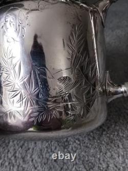 Antique BJ Benjamin W Mayo Co Silver Plate Aesthetic Birds Sunflowers Tea Pot