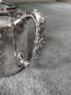 Antique BJ Benjamin W Mayo Co Silver Plate Aesthetic Birds Sunflowers Tea Pot