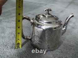 Antique BJ Benjamin W Mayo Co Silver Plate Aesthetic Birds Sunflowers Tea Pot