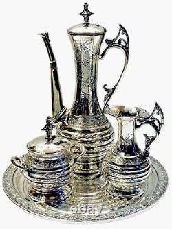 Antique Barbour Bros Silverplate Aesthetic Period Turkish Revival Tea Set c. 1882