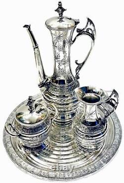 Antique Barbour Bros Silverplate Aesthetic Period Turkish Revival Tea Set c. 1882